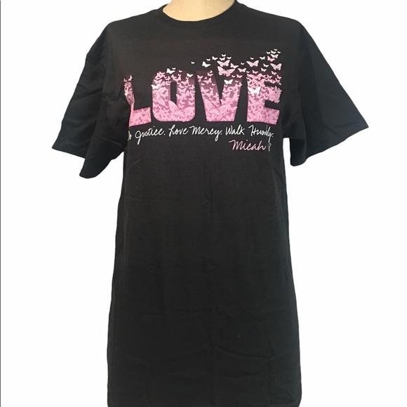 Simply Blessed Womens T-Shirt Butterfly Love - Micah 6:8 Size Medium - Picture 1 of 2